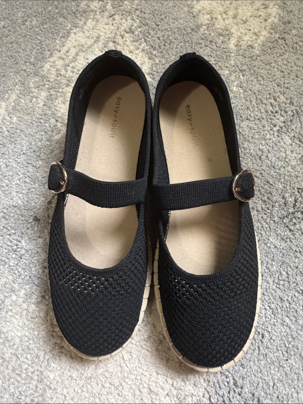 Easy Spirit Black Knit Mary Jane Shoes with Buckle 10W